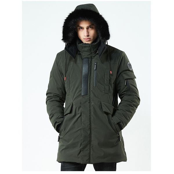 

windproof fashion men parka pockets coats 2019 new winter casual long strle hooded epaulet cotton padded jackets men thick hat r, Black