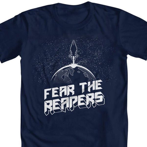 

brand cotton men clothing male slim fit t shirt mass effect inspired " fear the reapers " men's t shirt, White;black
