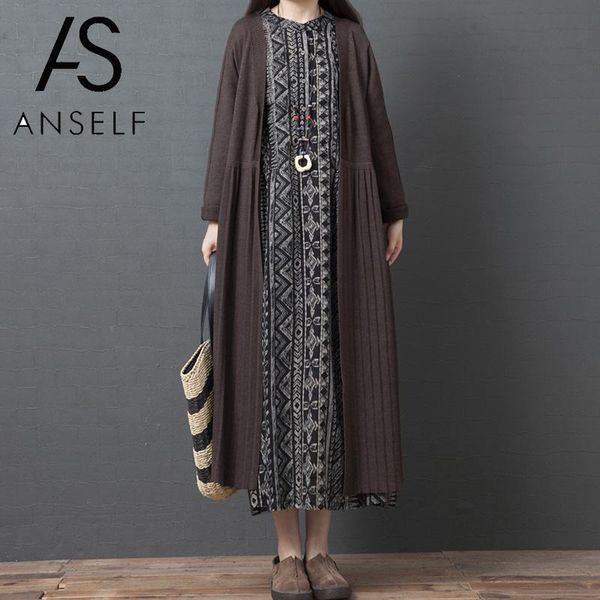 

vintage cardigan women open front long sleeve stripes splicing loose gown maxi trench coat spring fall outerwear retro long coat, Tan;black