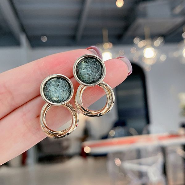 

2019 new design fashion korean jewelry simple retro round earrings green acrylic elegant earrings for women, Silver