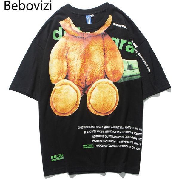 

bebovizi fashion funny bear print hip hop t shirts men streetwear tees summer tshirt cotton short sleeve oversize t-shirt 2020, White;black