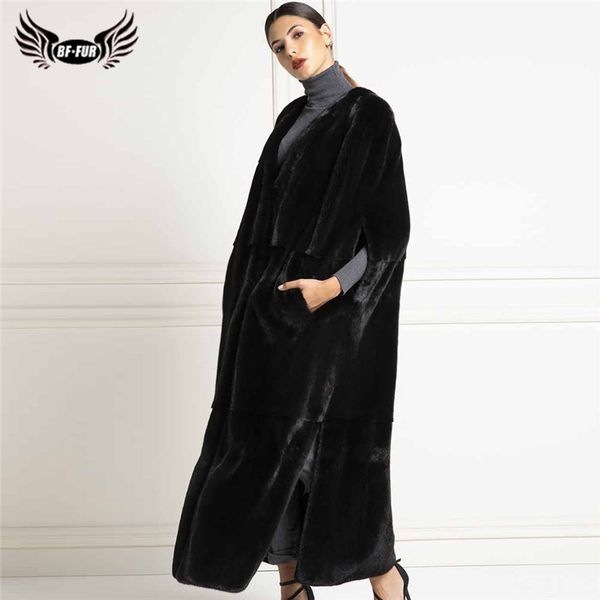 

130cm long luxury women real vest fashion overcoat whole skin natural jackets sleeveless female winter outwear, Black