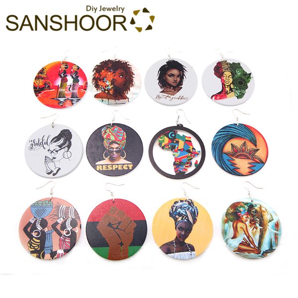 

sanshoor selected 10 pairs african woman wood drop earrings 6cm large diameter afrocentric ethnic bohemia jewelry for blacks, Silver