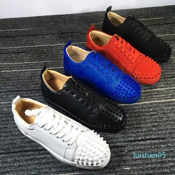 

new 2020 designer sneakers red bottom shoe low cut suede spike luxury shoes for men and shoes party wedding crystal leather sneakers l05, Black