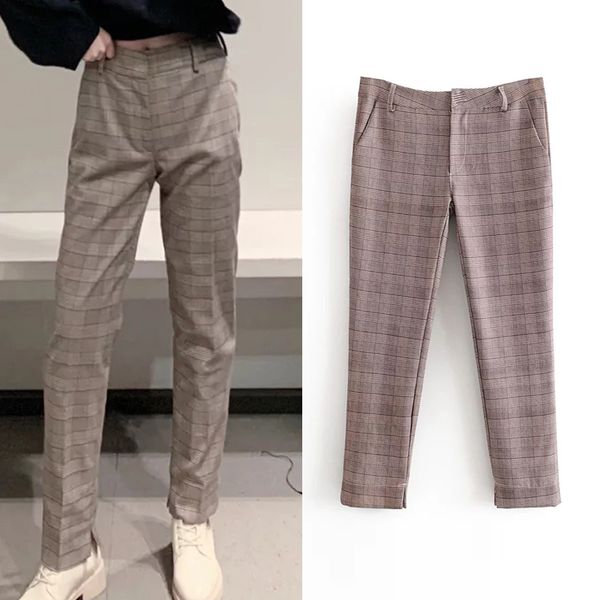 

англии женских брюки плед случайных свободного офис износ дама высокой талии прямых брюки днища шикарных женские брюки стильная mujer, Black;white