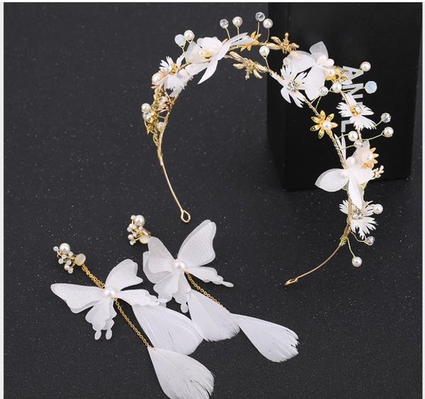 

new bridal tiara butterfly hair accessories smart juan hair hoop white flowers wedding wedding dress accessories, Silver