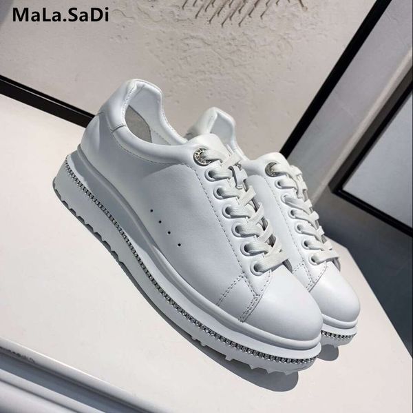 

fast delivery new spring autumn women sneakers real genuine leather fashion small white crystal woman casual shoes, Black