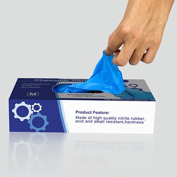 

синие нитриловые одноразовые перчатки без порошка (без латекса) - упаковка из 100 штук перчатки противоскользящие противокислотные перчатки