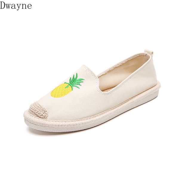 

2020 new straw flat pineapple embroidery lok fu shoes women, Black