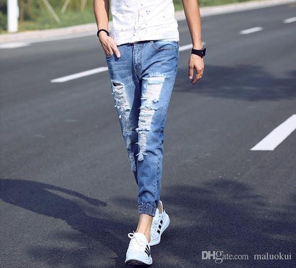 

2016 brand men jeans joggers pants summer casual mens slim ripped jeans homme fashion distressed denim biker jeans