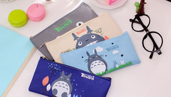 

student cartoon miyazaki totoro pencil bags children oxford cloth stationery bags kids cute pencil bags 19*9cm dhl fj472, Black