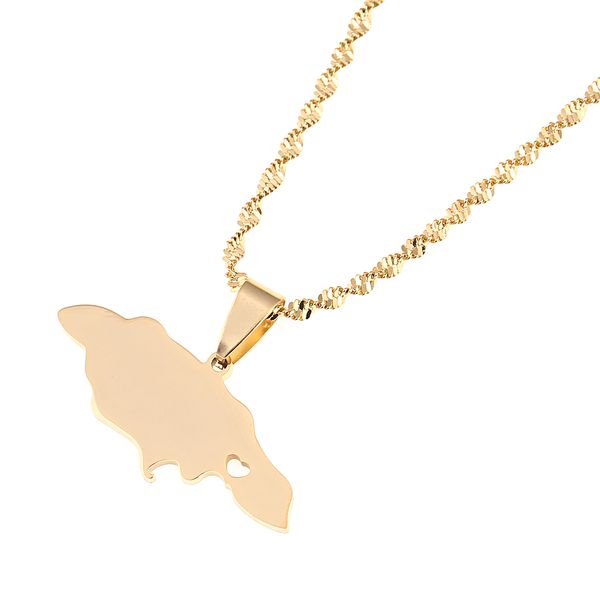 

сердце из нержавеющей стали ямайка карта кулон ожерелья для женщин / девушки золотой цвет ювелирные изделия ямайский патриотические подарки, Silver