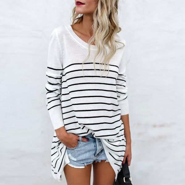 

2019 autumn fashion oversized striped cotton t shirt women casual long sleeve t-shirt woman tshirt loose bts tshirt femme, White