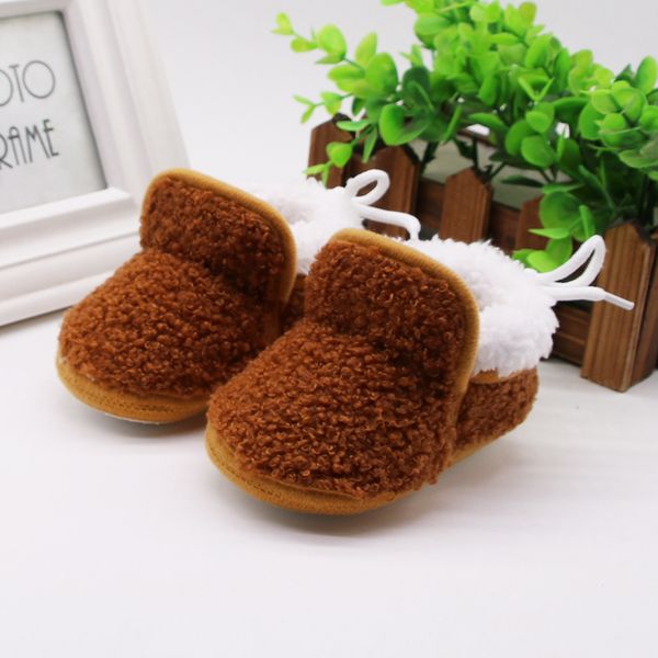 

infant newborn baby girls cashmere plush winter boots bandage warm shoes 2019 pu suede leather newborn baby moccasins shoes