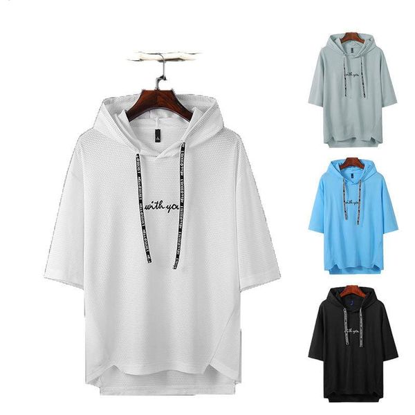 

модельер вышитая футболка для мужчин модный дикий письмо с капюшоном с коротким рукавом прохладный дышащий пуловер с коротким рукавом толсто, White;black