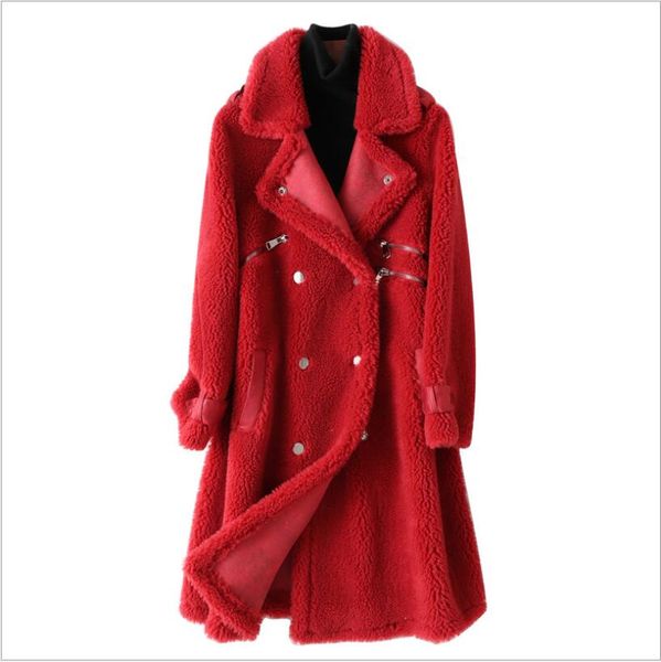 

2019 faux fur coat winter new luxury sheep shear coat loose mid-length fashion coats woman, Black
