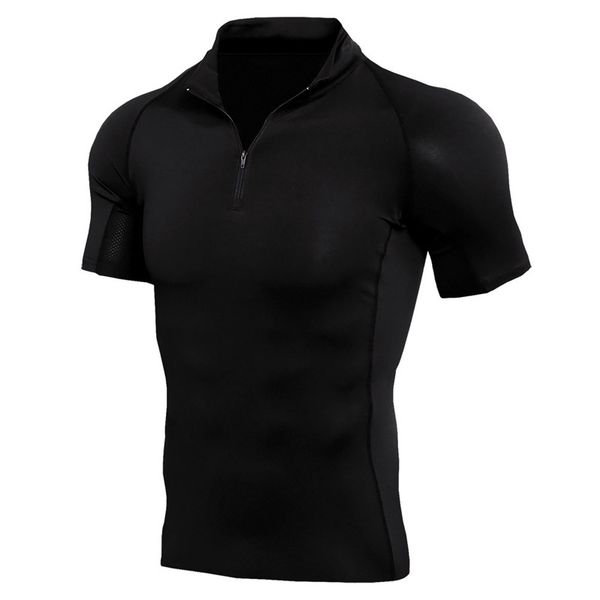 

zipper stand collar designer mens t shirts quick dry short sleeve mens summer casual teenager tees, White;black