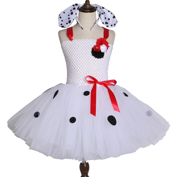 

dalmatian girls tutu dress polka dot tulle flower girl birthday party dress kids halloween costumes dalmation dog girls dress up, Red;yellow