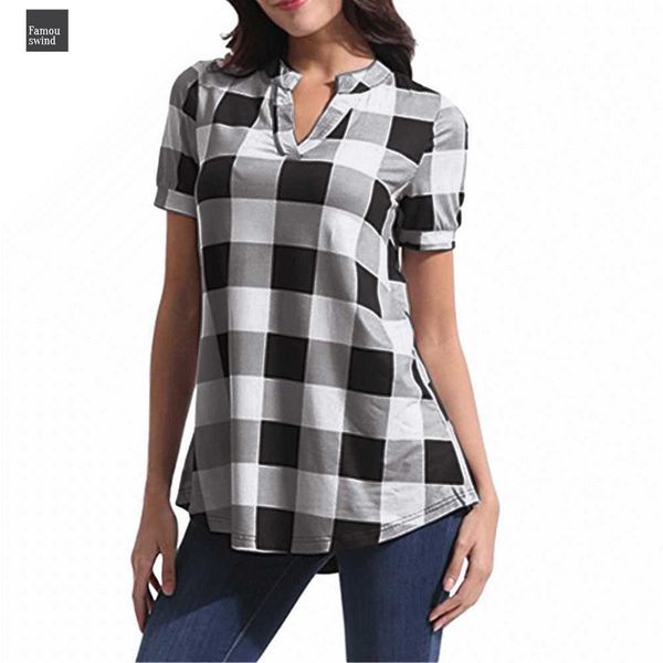 

блузы прибытие новых женские рубашки плед нерегулярные печатный короткий рукав v шея блузка женский женский blusas mujer, White