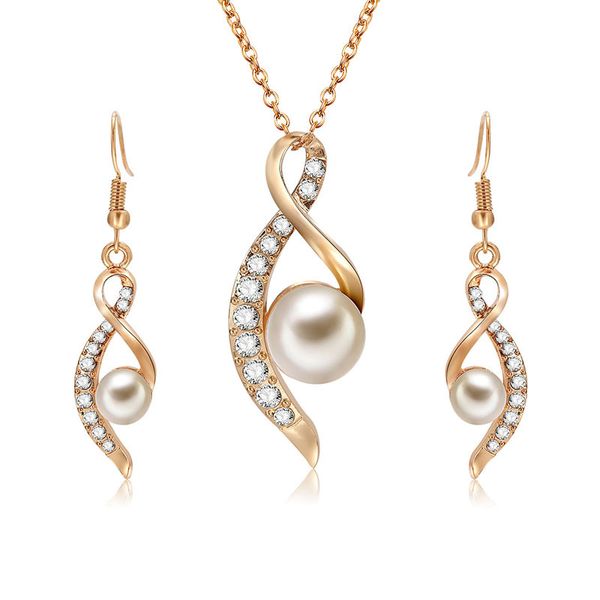

alloy rhinestone necklace earrings jewelry sets for women gift, pearl jewelry set 61172523, Silver