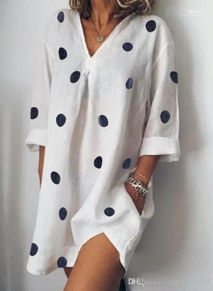 

polka dot loose split dress fashion female apparel 5xl womens summer v-neck dresses casual, Black;gray