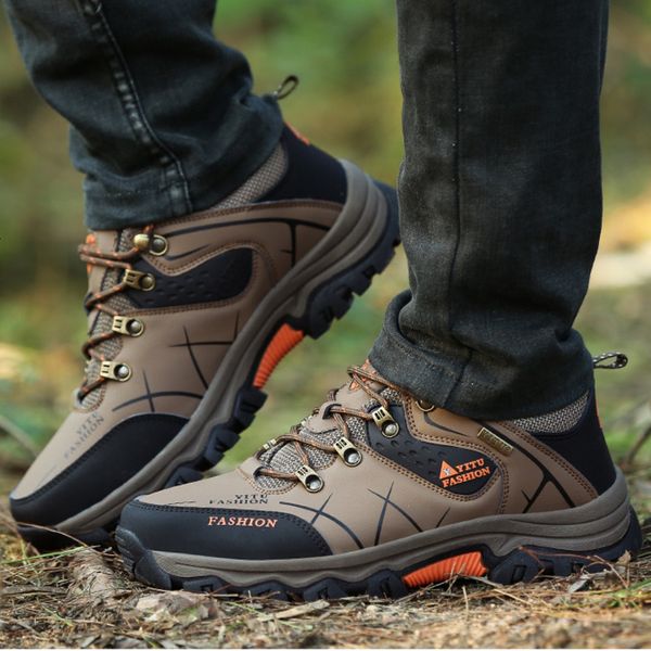 

men hiking shoes waterproof leather shoes antislip sport mountain climbing mens sneakers lace up trekking