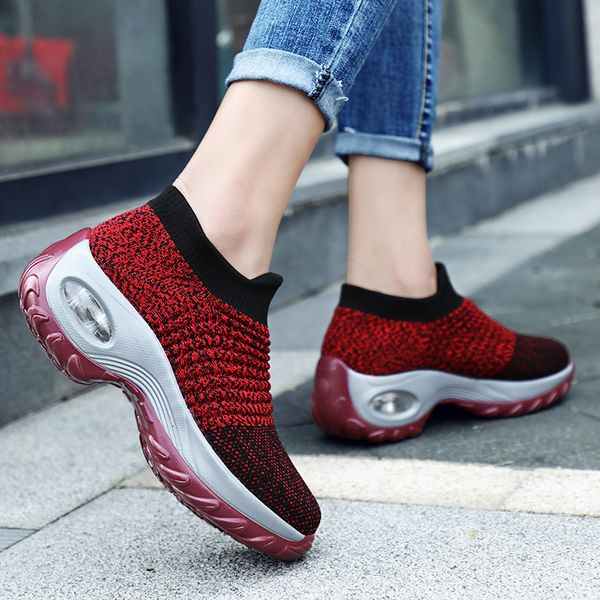 

platform sneakers women casual knitted vulcanize breathable air mesh sock walking shoes zapatos de mujer mx200425, Black