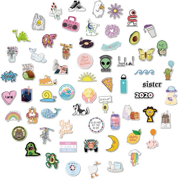 

75 pcs car stickers ins vsco styles for skateboard lapfridge helmet stickers pad bicycle bike motorcycle ps4 notebook guitar pvc decal