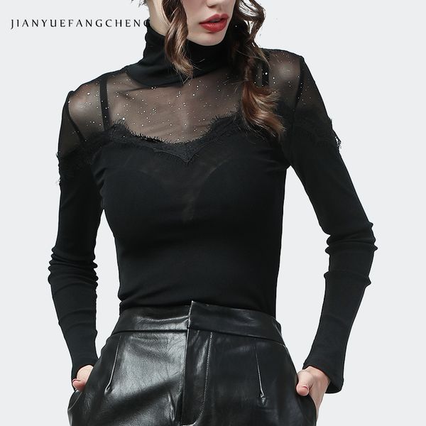 

hollow black thin women' sweater with bling sequined turtleneck long sleeve slim knitted ladies casual bottoming shirt, White;black