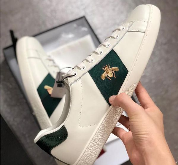 

women casual shoes low luxury designer leather sneakers with flower trainers discount snake tiger mens flats shoes ace bee embroidery, Black