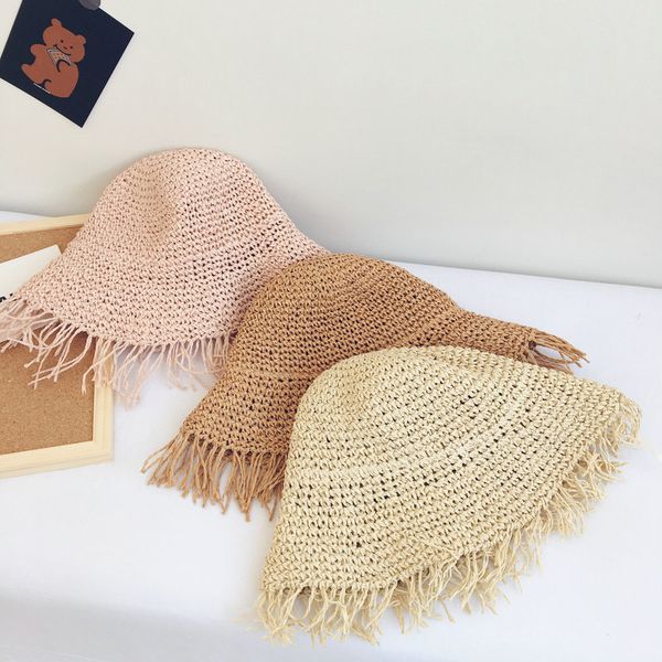 

2020 new style solid color handmade straw hat foldable sun hat outdoor travel for children boy and girl 08, Blue;gray