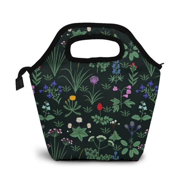 

wild flowers lunch bag boxes bags portable insulated picnic box for women men, Blue;pink