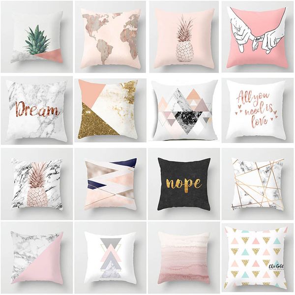 

pink geometric nordic cushion cover tropic pineapple throw pillow cover polyester cushion case sofa bed decorative pillow
