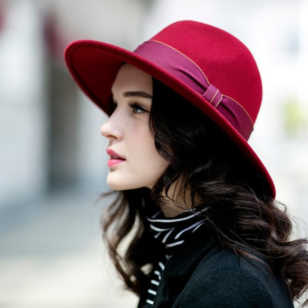 

autumn winter fedoras hat women wool felt elegant casual fedora cap ladies girl british vintage banquet party outdoor hats h7097, Blue;gray