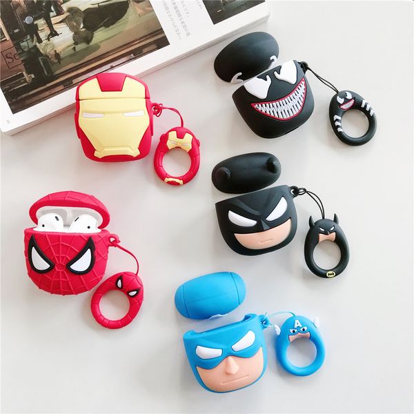 

silicone superheros bluetooth earphone case for airpods 1 2 protective cover skin accessories heaphone cases charging box with cartoon hooks