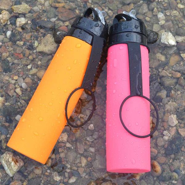 

600ml silicone folding water bottle portable outdoor sport drinking cup convenient retractable travel anti-scalding bottle