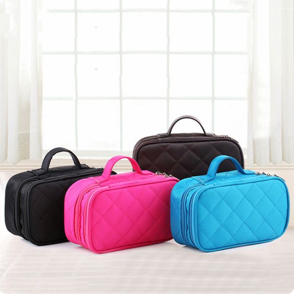 

women double-deck cosmetic bag large capacity travel makeup bag waterproof toiletry box nylon washing organizer storage case