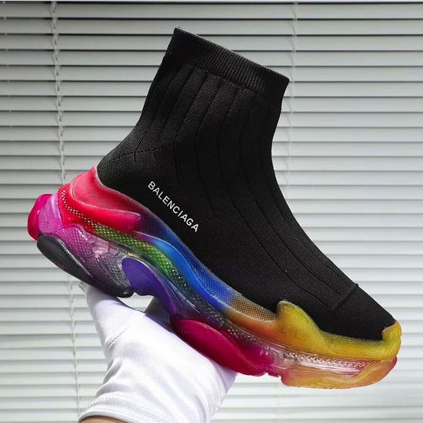 

knitted elastic socks boots shoes female 2019 autumn new increase versatile ladies thick bottom colorful bottom genuine high boots, Black