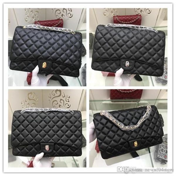 

2019 a58601 maxi double flap black quilted leather bag lambskin leather w double flap chain shoulder bag size:33 23 10cm