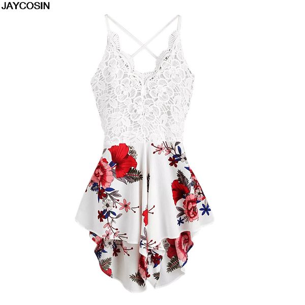 

jaycosin jumpsuit women's crochet lace panel bow tie back florals ladies summer shorts jumpsuit short pant soild 9502, Black;white