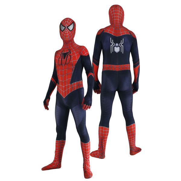 

kids far from home raimi spider hybrid cosplay costume halloween superhero spiderman lycar zentai bodysuit party jumpsuit, Black;red