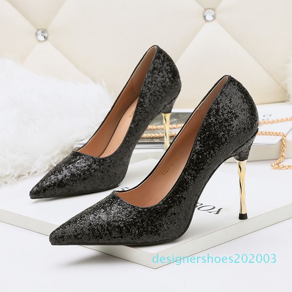

glitter sequined wedding shoes bridal silver white pointy toe high heels pumps event prom party size 34 to 39 03d, Black