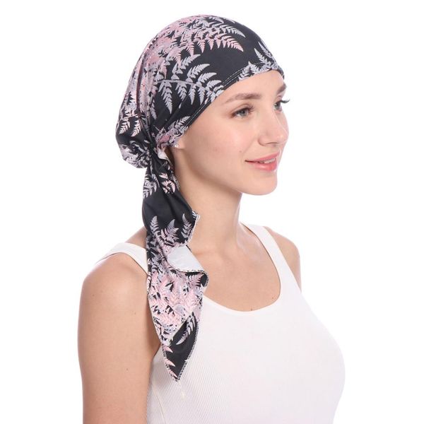 

women's elegant headscarf cap print chemotherapy cap beanie sleeping, Blue;gray