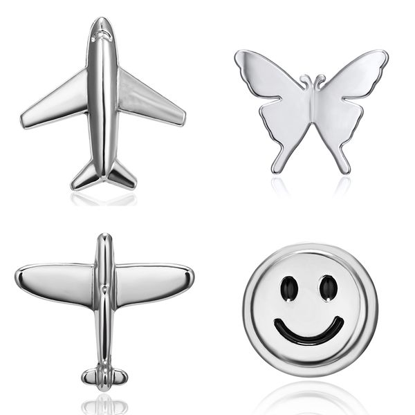 

rinhoo 1pc new fashion zinc alloy butterfly plane smile face shape mini brooch badge for women's charm jewelry gift, Gray