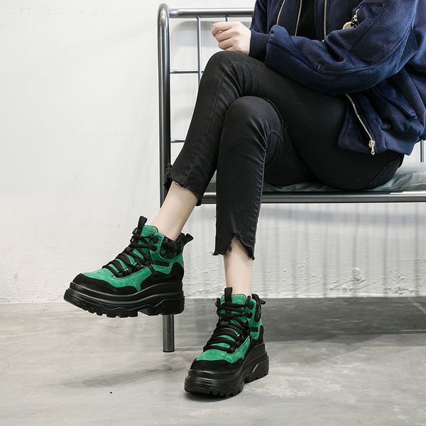 

women spring autumn casual shoes high fashion sneakers women breathable genuine leather platform shoes tenis feminino mc-16, Black