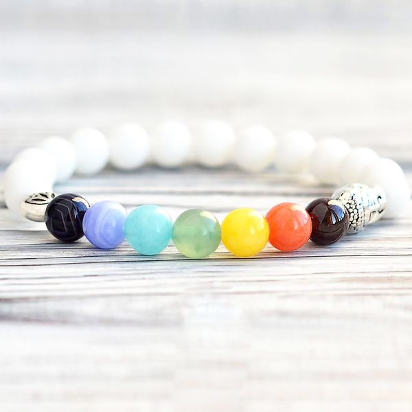 

wholesale new design 7 chakra buddha bracelet shell beads spiritual yoga prayer stretch bracelet womens yoga tibetan jewelry, Golden;silver