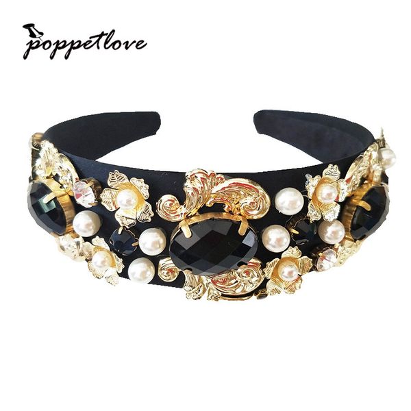 

2017 new arrival baroque headband hairband colorful flowers hand made d.g hair jewelry hairwear for women, Golden;white