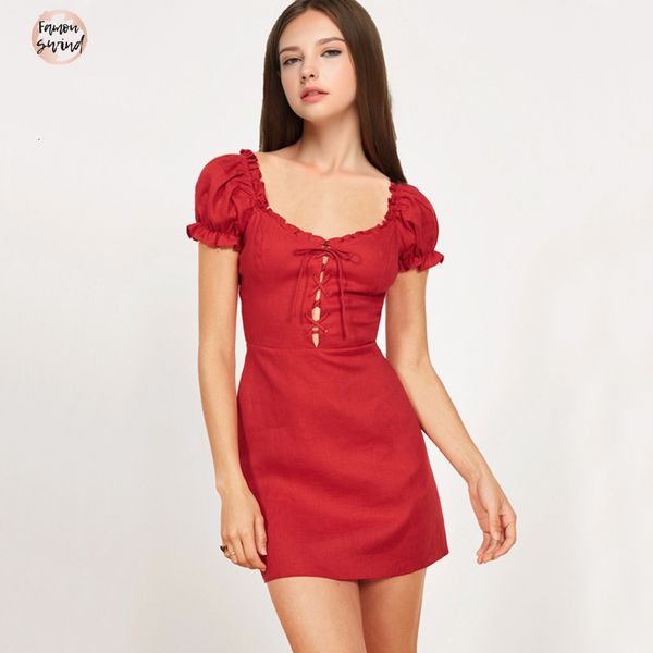 

женщины твердого ruffle платье обрезного переднего mini с пыхтел плеча vintage lace up шея платье drop доставкой, Black;gray