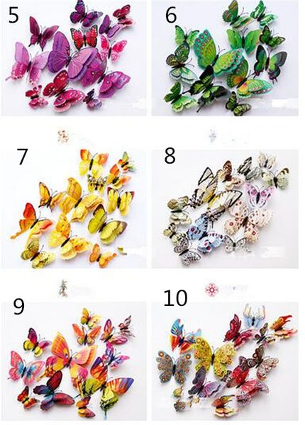 

новый дом 12 шт. 3d двойной слой бабочка стикер стены на стене для домашнего декора diy бабочки магнит на холодильник наклейки украшение ком