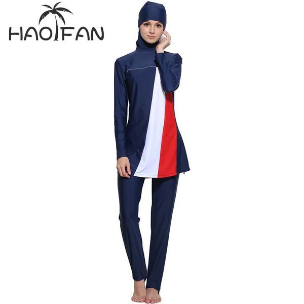 

haofan women stripe printed muslim swimwear hijab muslimah islamic plus size swimsuit swim surf wear sport burkinis 5xl 6xl